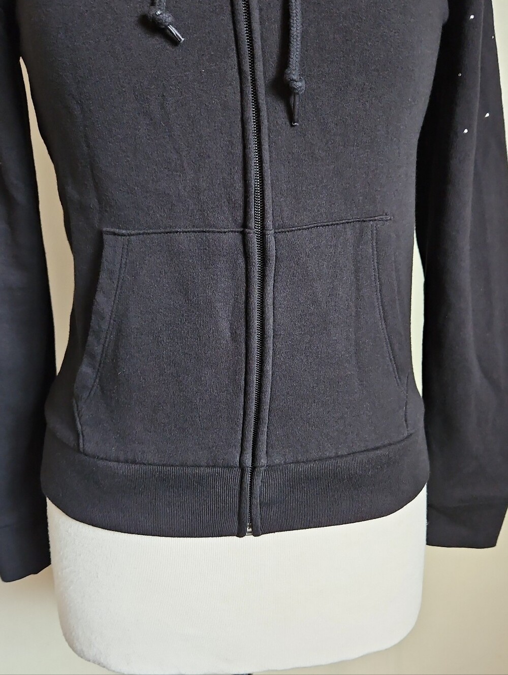 PINK Victoria's Secret Black Rhinestone Logo Everyday Zip-Up Hoodie Fleece Sz XS - Picture 7 of 14